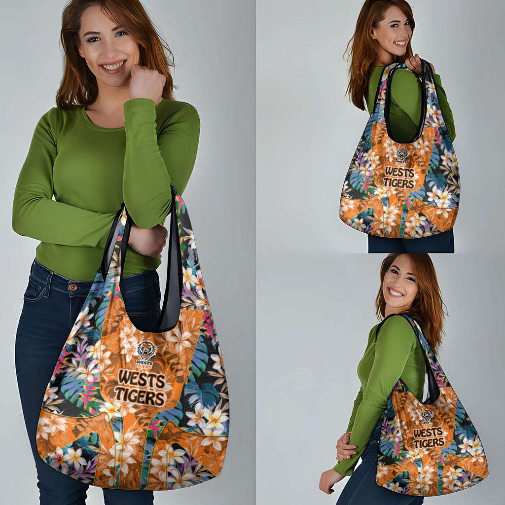 Wests Tigers Grocery Bag Tropical Hibiscus Floral Pattern With Orange And Black Accents
