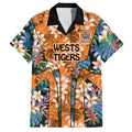 Wests Tigers Hawaiian Shirt Tropical Hibiscus Floral Pattern With Orange And Black Accents
