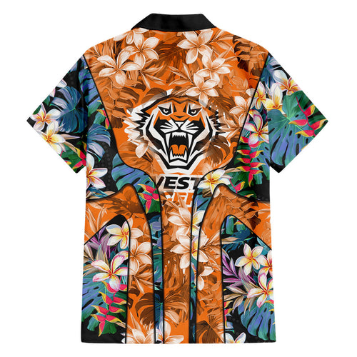Wests Tigers Hawaiian Shirt Tropical Hibiscus Floral Pattern With Orange And Black Accents