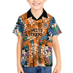 Wests Tigers Hawaiian Shirt Tropical Hibiscus Floral Pattern With Orange And Black Accents