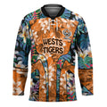 Wests Tigers Hockey Jersey Tropical Hibiscus Floral Pattern With Orange And Black Accents