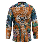 Wests Tigers Hockey Jersey Tropical Hibiscus Floral Pattern With Orange And Black Accents
