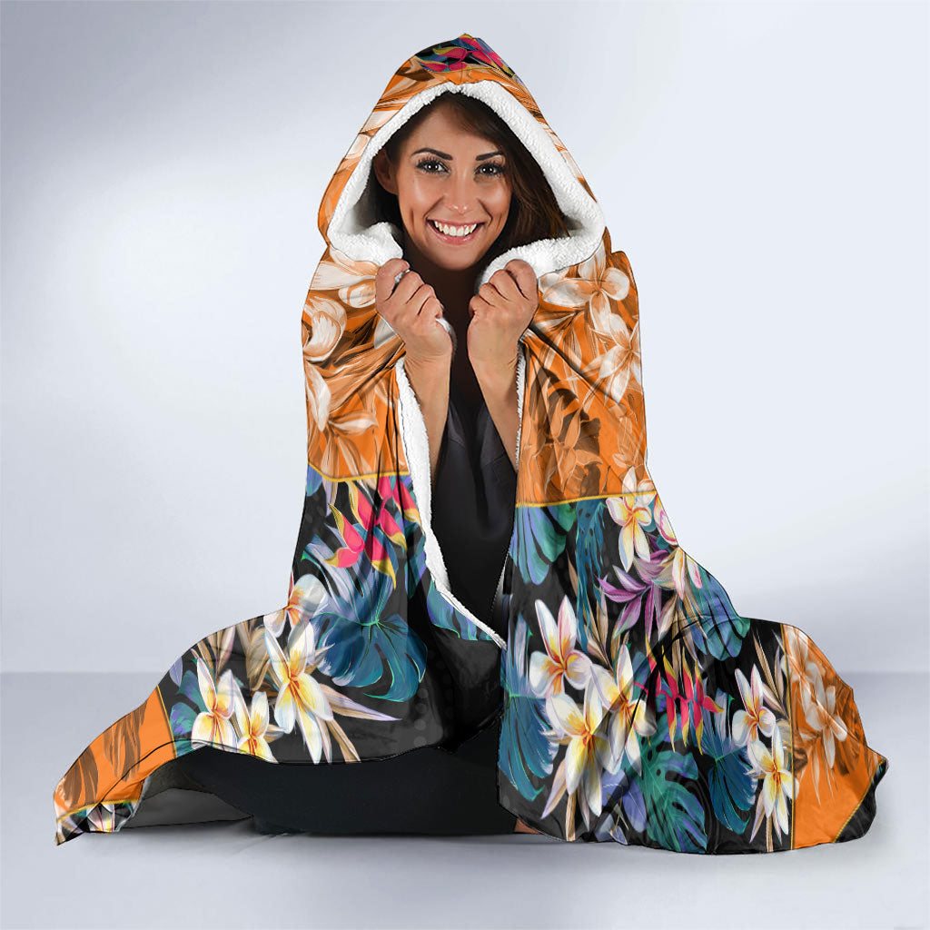 Wests Tigers Hooded Blanket Tropical Hibiscus Floral Pattern With Orange And Black Accents