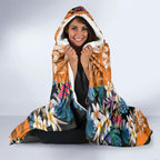 Wests Tigers Hooded Blanket Tropical Hibiscus Floral Pattern With Orange And Black Accents
