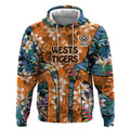 Wests Tigers Hoodie Tropical Hibiscus Floral Pattern With Orange And Black Accents