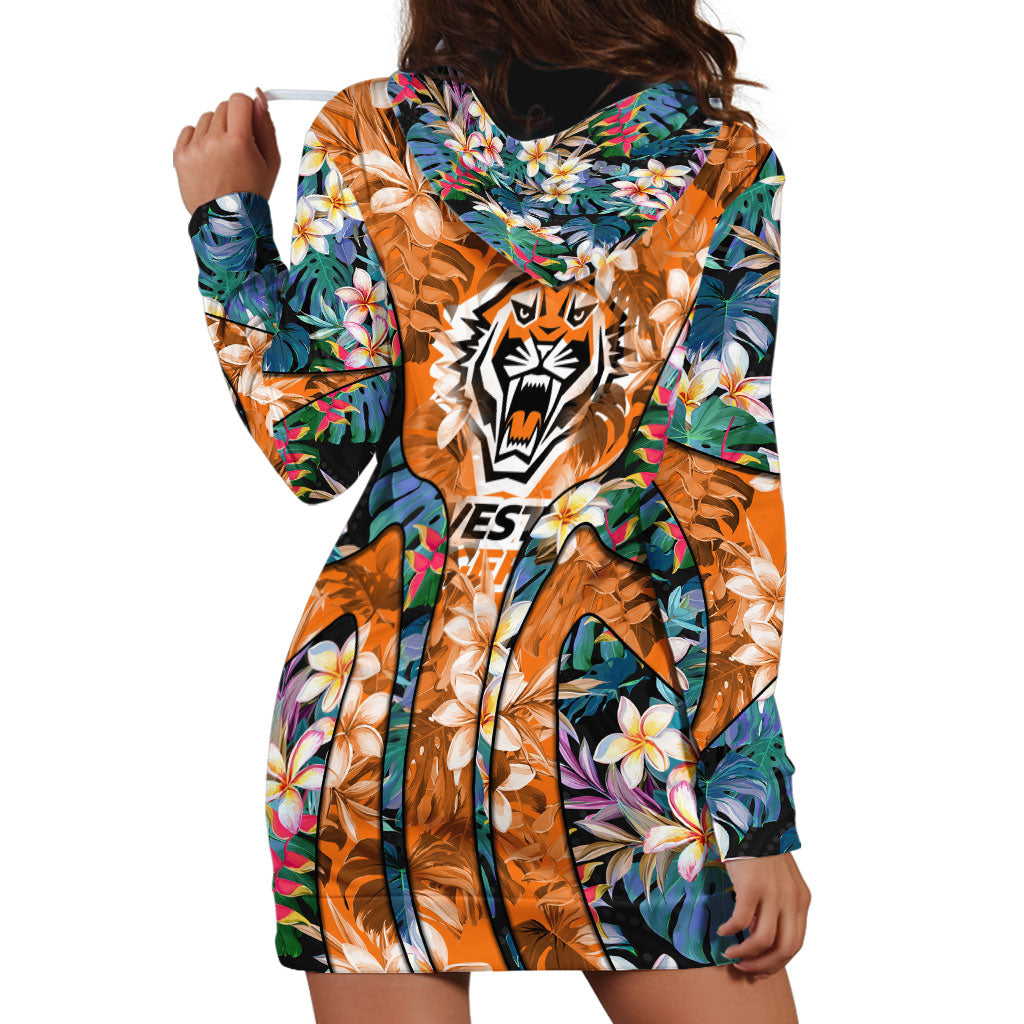Wests Tigers Hoodie Dress Tropical Hibiscus Floral Pattern With Orange And Black Accents