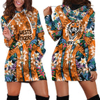 Wests Tigers Hoodie Dress Tropical Hibiscus Floral Pattern With Orange And Black Accents
