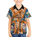Wests Tigers Kid Hawaiian Shirt Tropical Hibiscus Floral Pattern With Orange And Black Accents