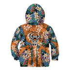Wests Tigers Kid Hoodie Tropical Hibiscus Floral Pattern With Orange And Black Accents