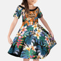 Wests Tigers Kid Short Sleeve Dress Tropical Hibiscus Floral Pattern With Orange And Black Accents