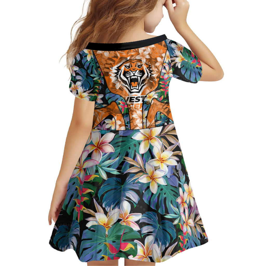 Wests Tigers Kid Short Sleeve Dress Tropical Hibiscus Floral Pattern With Orange And Black Accents