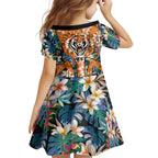 Wests Tigers Kid Short Sleeve Dress Tropical Hibiscus Floral Pattern With Orange And Black Accents