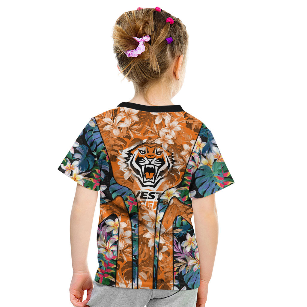 Wests Tigers Kid T Shirt Tropical Hibiscus Floral Pattern With Orange And Black Accents
