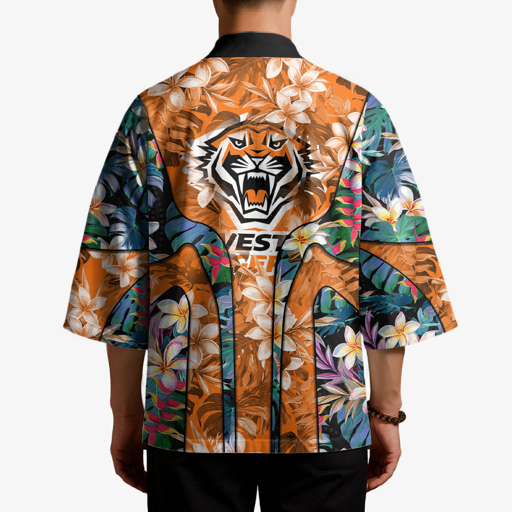 Wests Tigers Kimono Tropical Hibiscus Floral Pattern With Orange And Black Accents