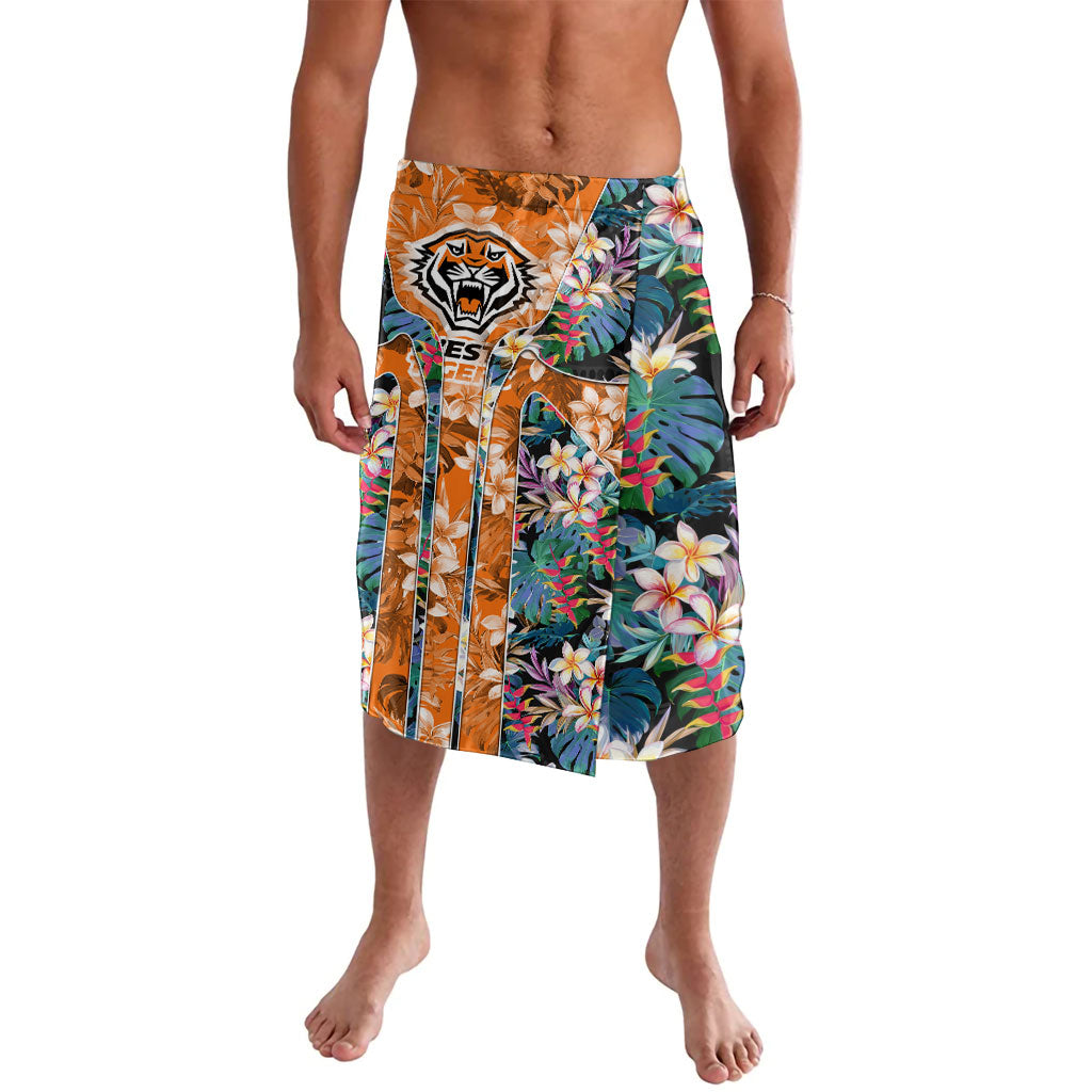 Wests Tigers Lavalava Tropical Hibiscus Floral Pattern With Orange And Black Accents