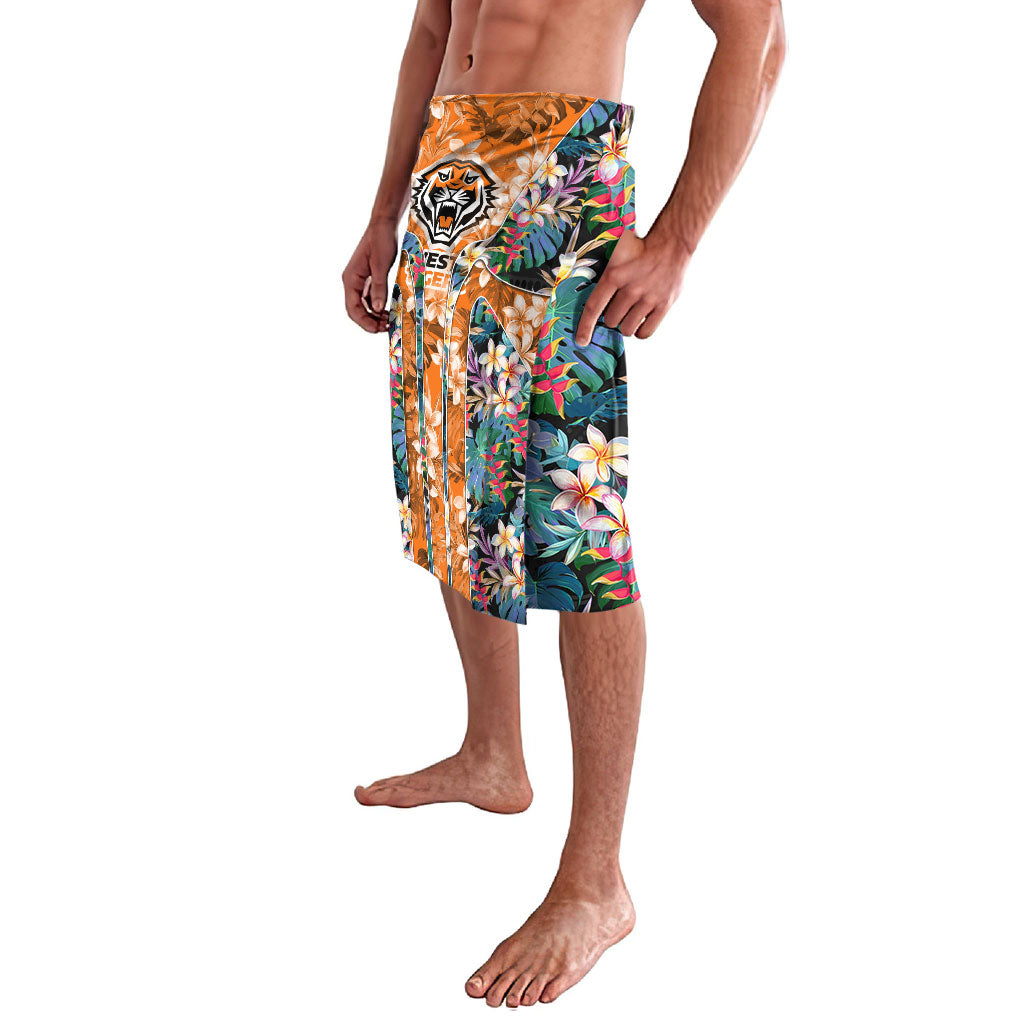 Wests Tigers Lavalava Tropical Hibiscus Floral Pattern With Orange And Black Accents
