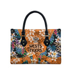 Wests Tigers Leather Bag Tropical Hibiscus Floral Pattern With Orange And Black Accents