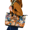 Wests Tigers Leather Tote Bag Tropical Hibiscus Floral Pattern With Orange And Black Accents
