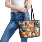 Wests Tigers Leather Tote Bag Tropical Hibiscus Floral Pattern With Orange And Black Accents