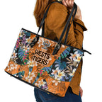 Wests Tigers Leather Tote Bag Tropical Hibiscus Floral Pattern With Orange And Black Accents