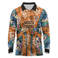 Wests Tigers Long Sleeve Polo Shirt Tropical Hibiscus Floral Pattern With Orange And Black Accents