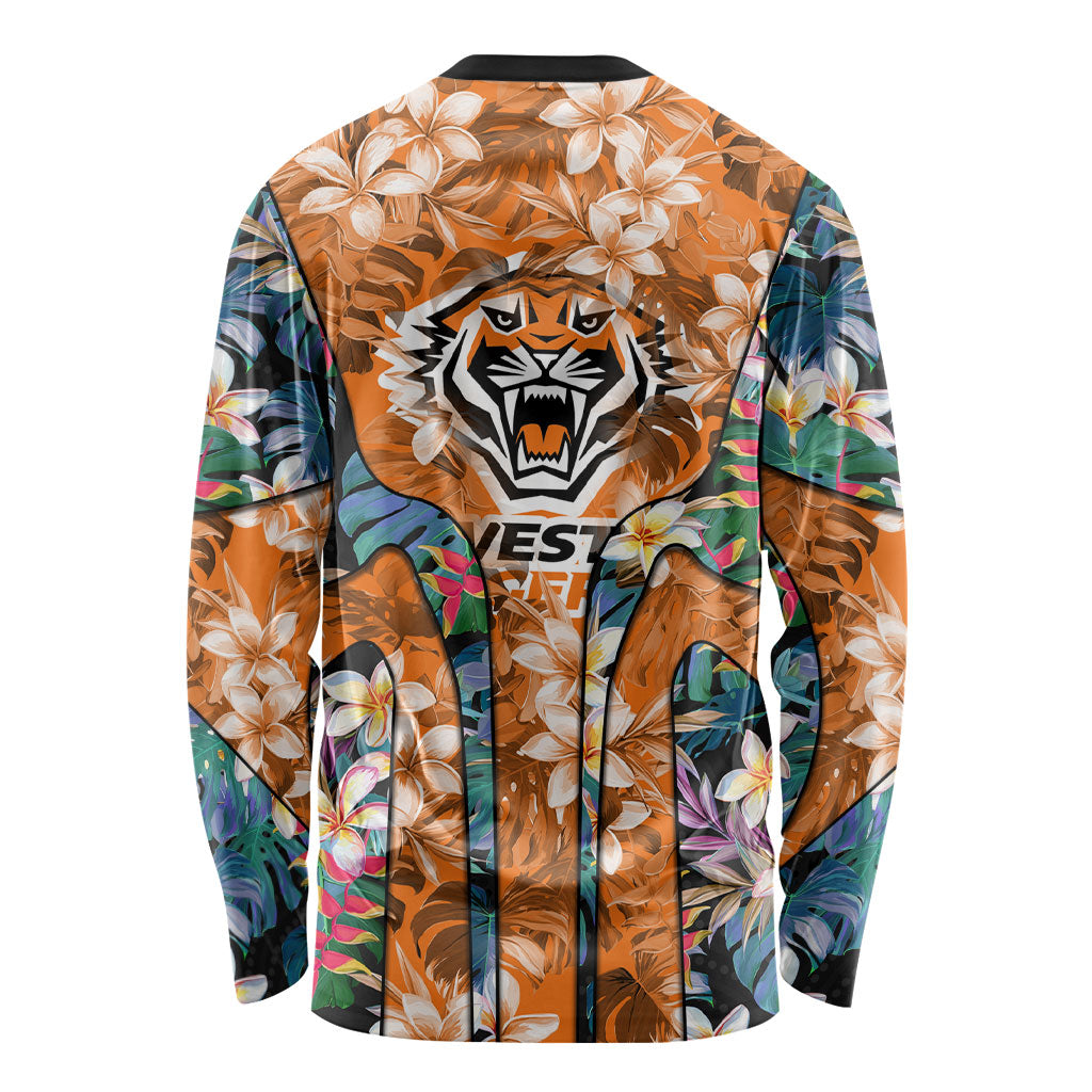 Wests Tigers Long Sleeve Shirt Tropical Hibiscus Floral Pattern With Orange And Black Accents