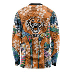 Wests Tigers Long Sleeve Shirt Tropical Hibiscus Floral Pattern With Orange And Black Accents