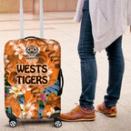 Wests Tigers Luggage Cover Tropical Hibiscus Floral Pattern With Orange And Black Accents
