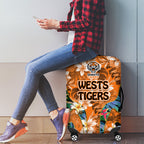 Wests Tigers Luggage Cover Tropical Hibiscus Floral Pattern With Orange And Black Accents