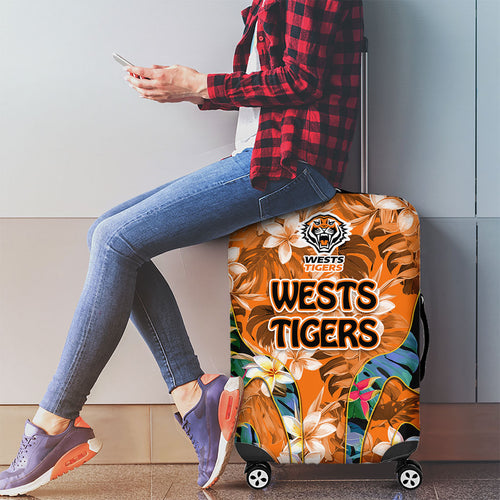 Wests Tigers Luggage Cover Tropical Hibiscus Floral Pattern With Orange And Black Accents
