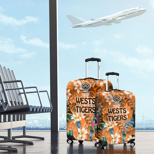 Wests Tigers Luggage Cover Tropical Hibiscus Floral Pattern With Orange And Black Accents