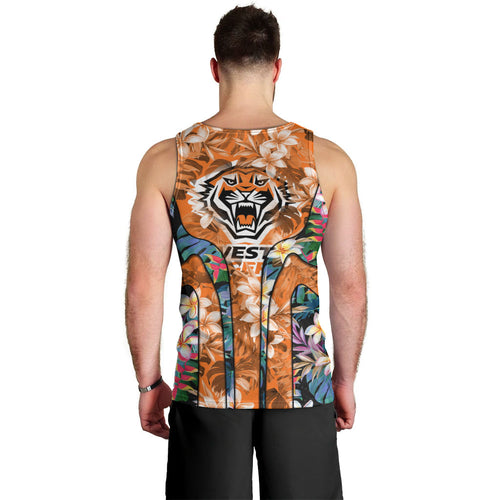Wests Tigers Men Tank Top Tropical Hibiscus Floral Pattern With Orange And Black Accents