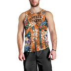 Wests Tigers Men Tank Top Tropical Hibiscus Floral Pattern With Orange And Black Accents