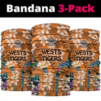 Wests Tigers Neck Gaiter Tropical Hibiscus Floral Pattern With Orange And Black Accents