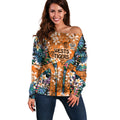 Wests Tigers Off Shoulder Sweater Tropical Hibiscus Floral Pattern With Orange And Black Accents