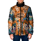 Wests Tigers Padded Jacket Tropical Hibiscus Floral Pattern With Orange And Black Accents
