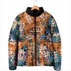 Wests Tigers Padded Jacket Tropical Hibiscus Floral Pattern With Orange And Black Accents