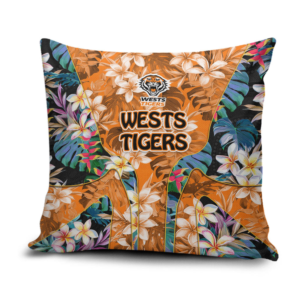 Wests Tigers Pillow Cover Tropical Hibiscus Floral Pattern With Orange And Black Accents