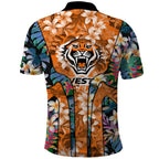 Wests Tigers Polo Shirt Tropical Hibiscus Floral Pattern With Orange And Black Accents
