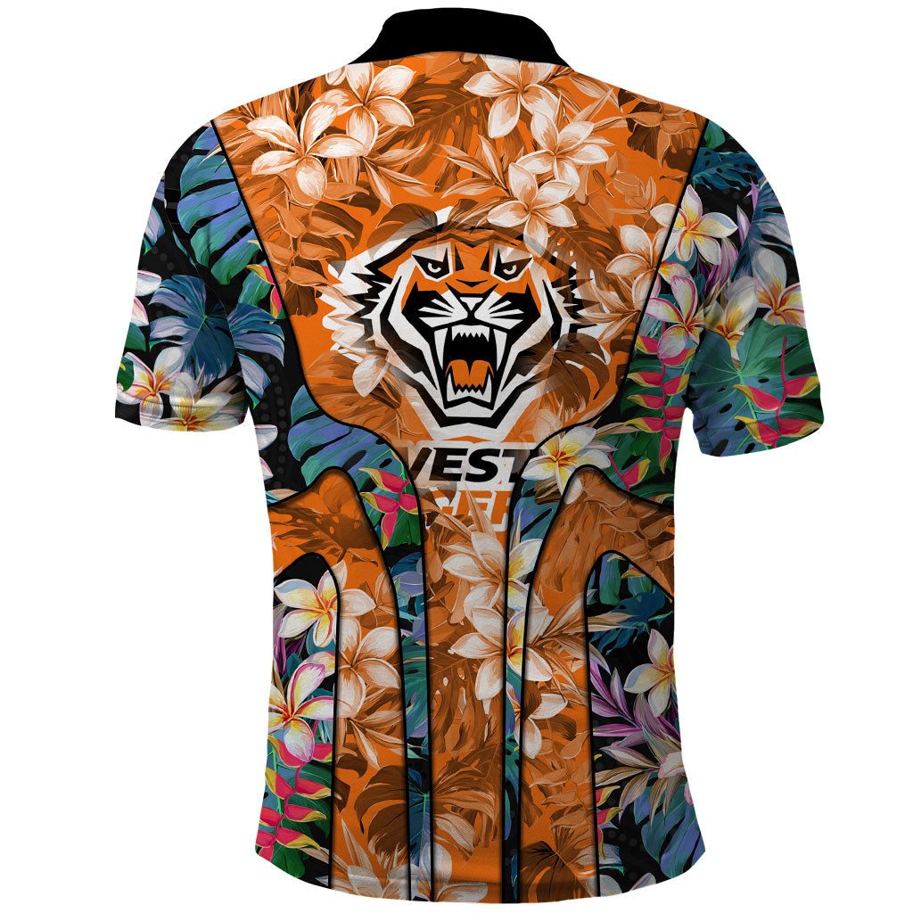 Wests Tigers Polo Shirt Tropical Hibiscus Floral Pattern With Orange And Black Accents