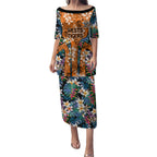 Wests Tigers Puletasi Tropical Hibiscus Floral Pattern With Orange And Black Accents