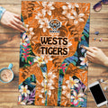 Wests Tigers Puzzle Tropical Hibiscus Floral Pattern With Orange And Black Accents