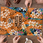 Wests Tigers Puzzle Tropical Hibiscus Floral Pattern With Orange And Black Accents