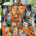 Wests Tigers Quilt Tropical Hibiscus Floral Pattern With Orange And Black Accents