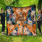 Wests Tigers Quilt Tropical Hibiscus Floral Pattern With Orange And Black Accents