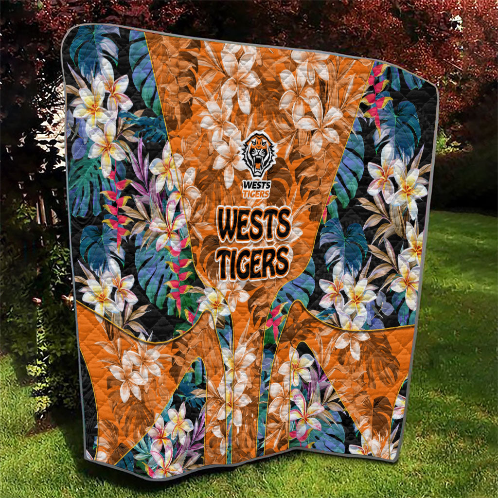Wests Tigers Quilt Tropical Hibiscus Floral Pattern With Orange And Black Accents