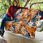 Wests Tigers Quilt Tropical Hibiscus Floral Pattern With Orange And Black Accents