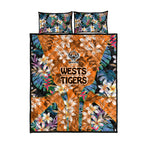 Wests Tigers Quilt Bed Set Tropical Hibiscus Floral Pattern With Orange And Black Accents