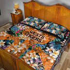 Wests Tigers Quilt Bed Set Tropical Hibiscus Floral Pattern With Orange And Black Accents