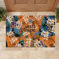 Wests Tigers Rubber Doormat Tropical Hibiscus Floral Pattern With Orange And Black Accents